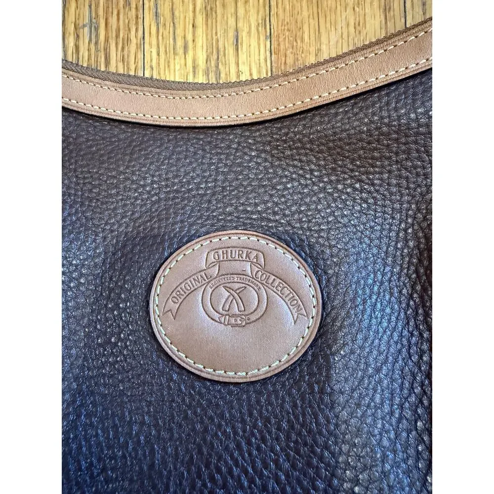 Ghurka Shoulder Bag Womens Brown Leather Pebbled Purse Brass Hardware Handbag